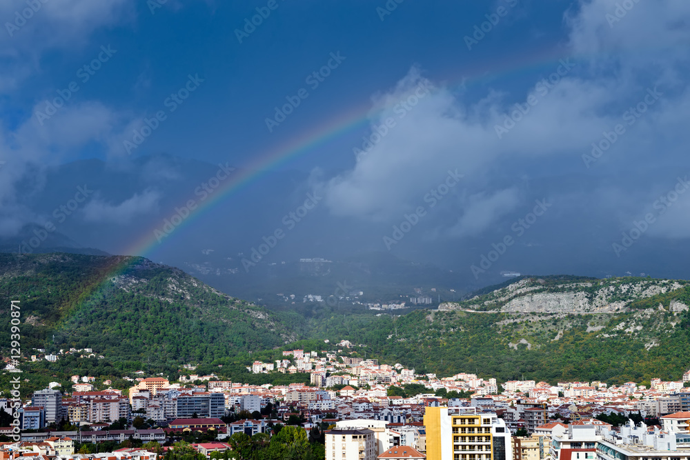 Rainbow Mediterranean Budva town landscape