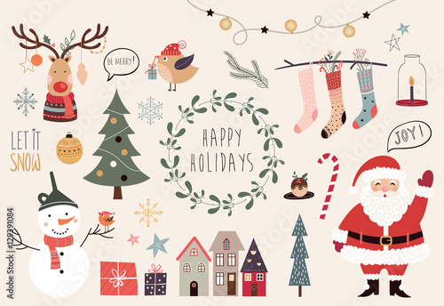 Christmas collection of hand drawn decorative elements
