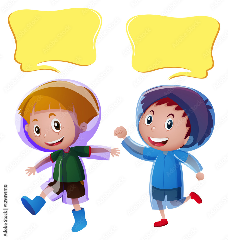 Speech bubble templates with boys in raincoat Speech bubble templates with boys in raincoat