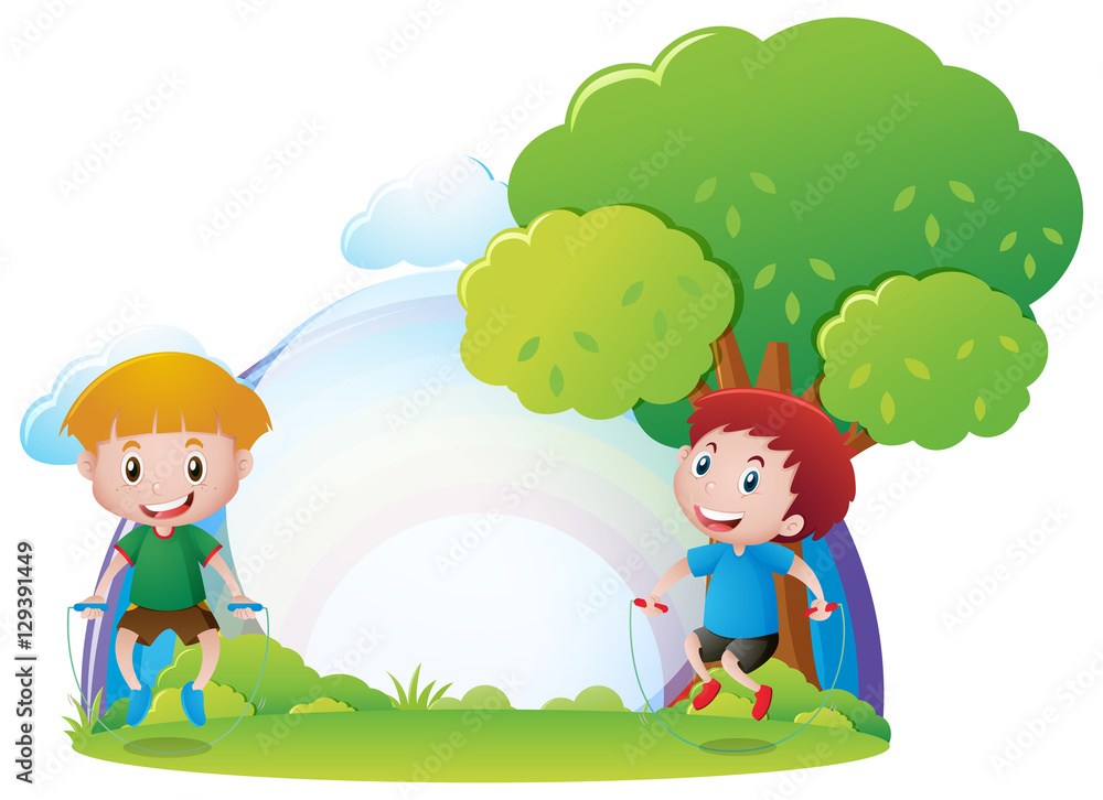 Two boys jumping rope in the park