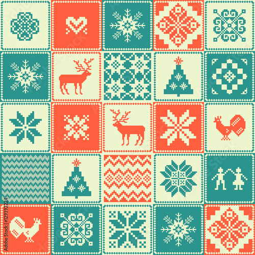 Vintage Christmas patchwork pattern