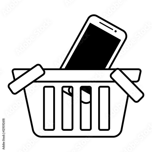 basket buy online smartphone commerce outline vector illustration eps 10