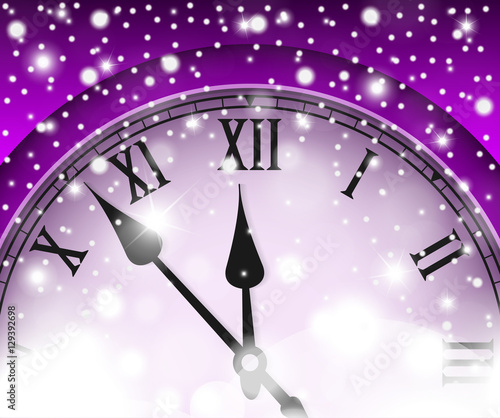 New Year and Christmas concept with vintage clock violet style. Vector illustration