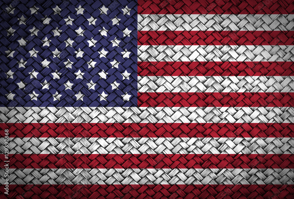 America or USA flag on rattan weave wall shadow