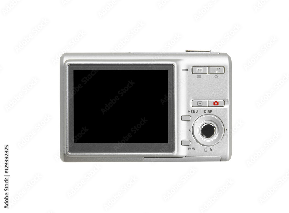back silver digital compact camera with the blank black screen d back silver digital compact camera with the blank black screen d