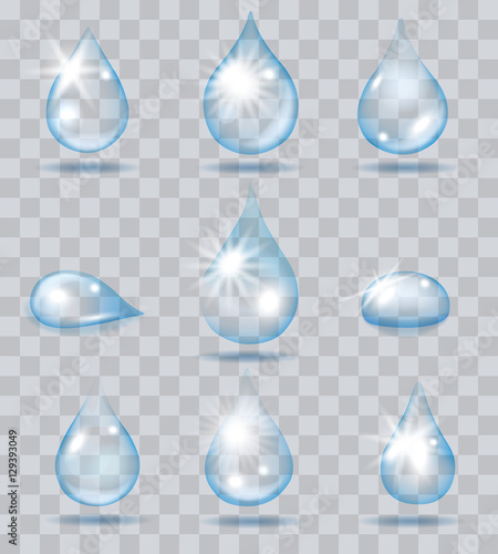 Falling water drops. Vector clean drop set on transparent background