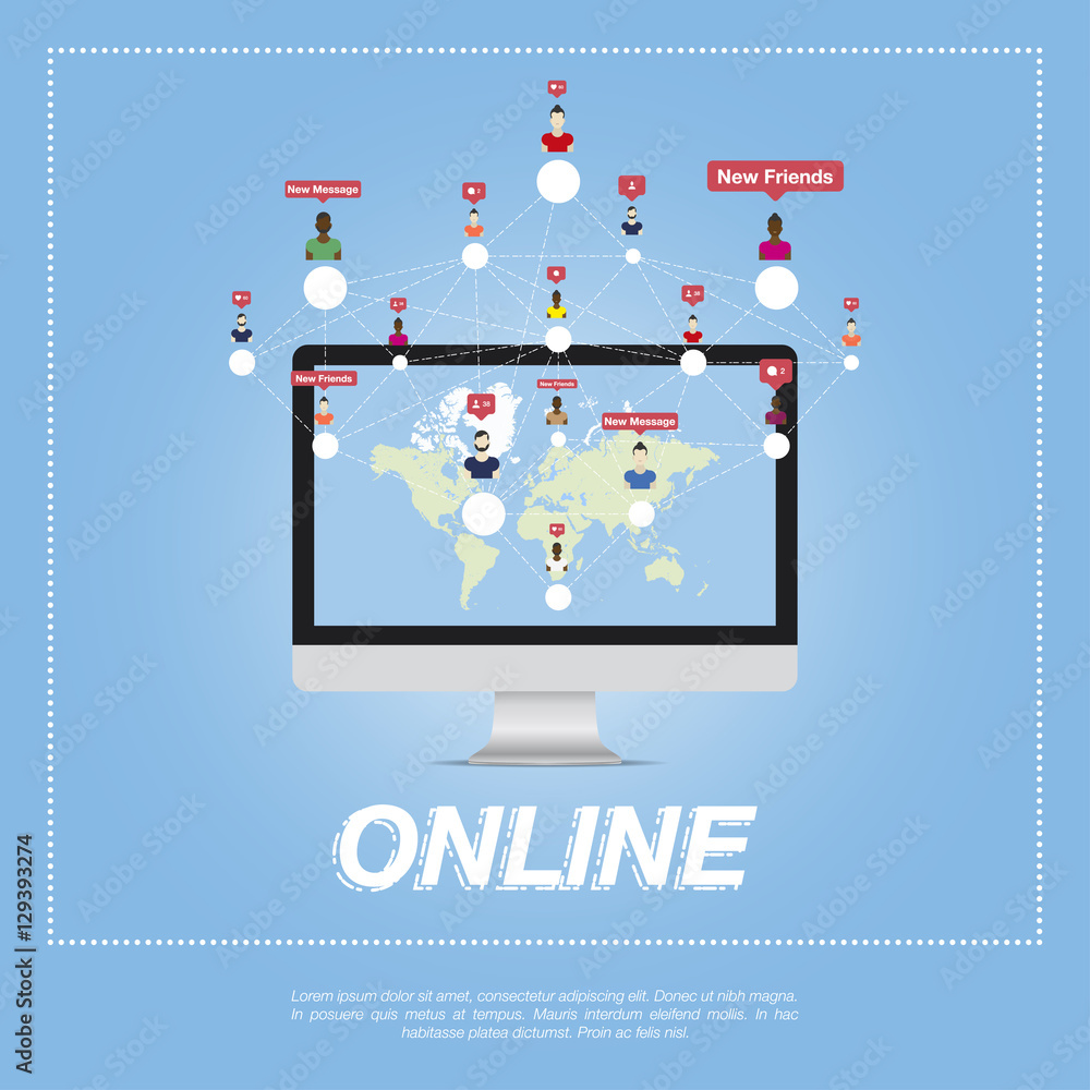Online city, people communicate in a network. Online city, people communicate in a network.