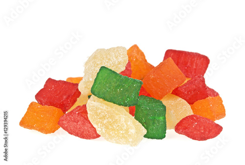 Group of candied fruit on a white background