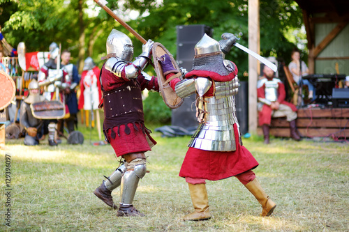 Two knight fighting during Middle Ages festival in Vilnius