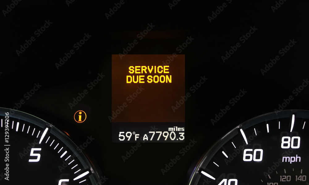 Auto service due soon indicator on dashboard with copy space. Stock