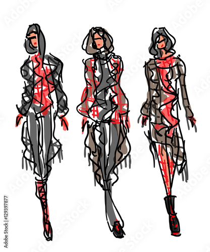      Sketch Fashion  Women in Poncho Style