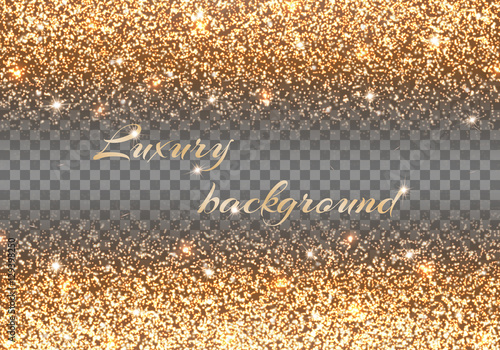 Bling background. New year celebration. Gold lights. Christmas ornaments. Vector decoration. 
