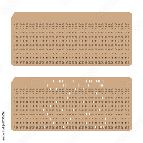Punched and not punched cards. Vintage computer data storage. Vector