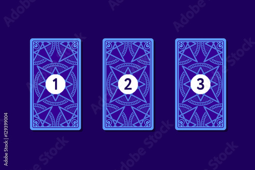 Three card tarot spread. Reverse side. Number 1, 2, 3