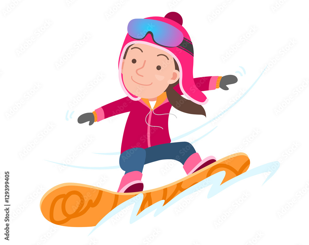 Funny snowboarder. Vector cartoon isolated character.