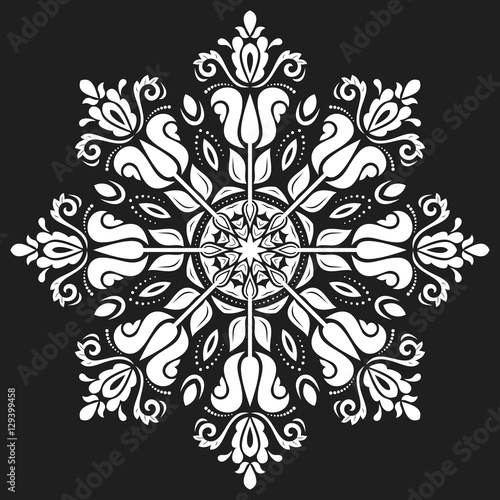 Oriental pattern with arabesques and floral elements. Traditional classic ornament. Black and white pattern