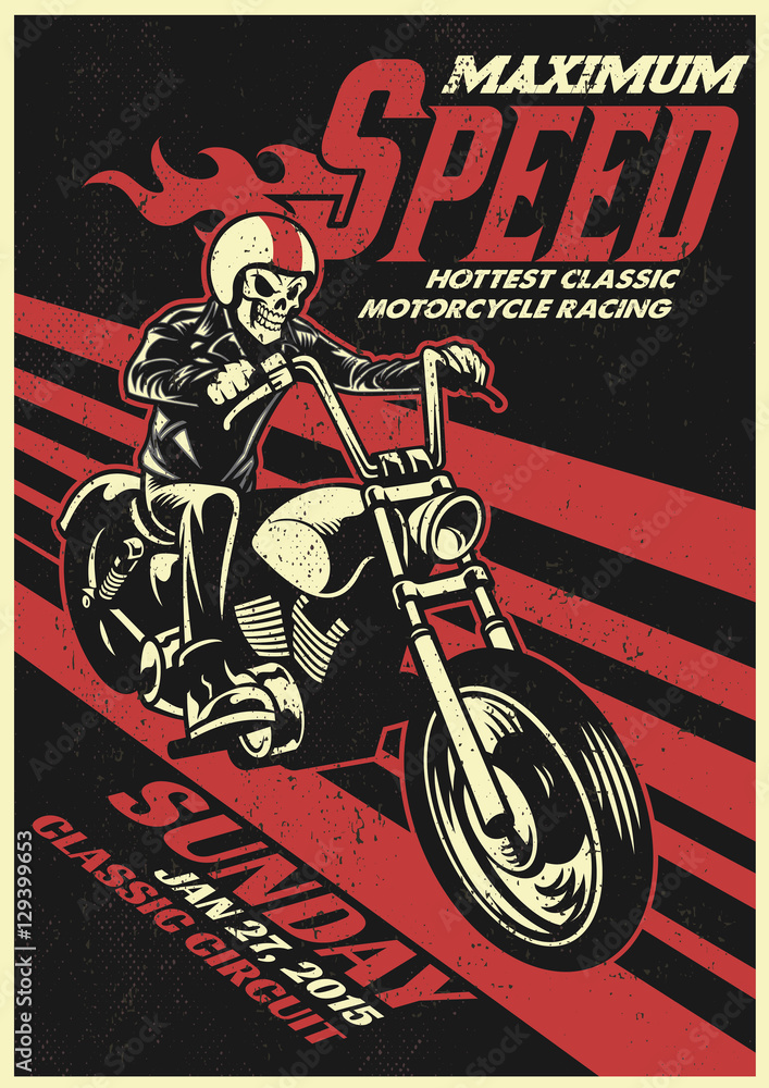 Fototapeta premium motorbike racing event poster in vintage and dirty texture