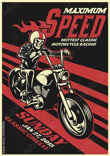 motorbike racing event poster in vintage and dirty texture