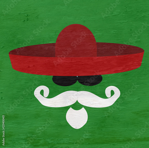 santa with bushy mustache and sombrero on wood grain texture