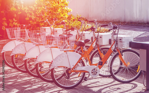 city bike for rent on parking lot