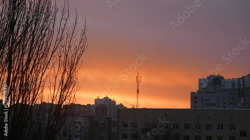 Beautiful sunrise over the city rooftops