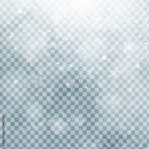 Falling Christmas Shining transparent beautiful snow isolated on the a transparent background. Snowflakes, snowfall. Vector illustration.