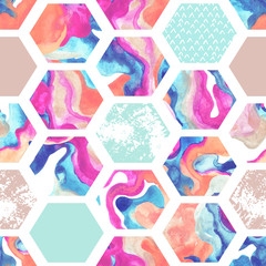 Crédence de cuisine Hexagone patrons Hexagones aquarelle motif doux pastel  © Tanya Syrytsyna