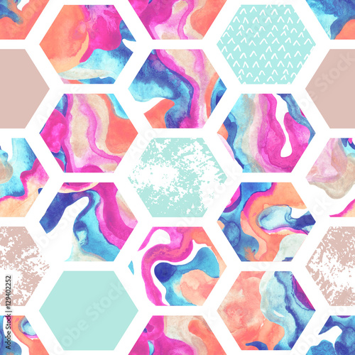Watercolor hexagon seamless pattern