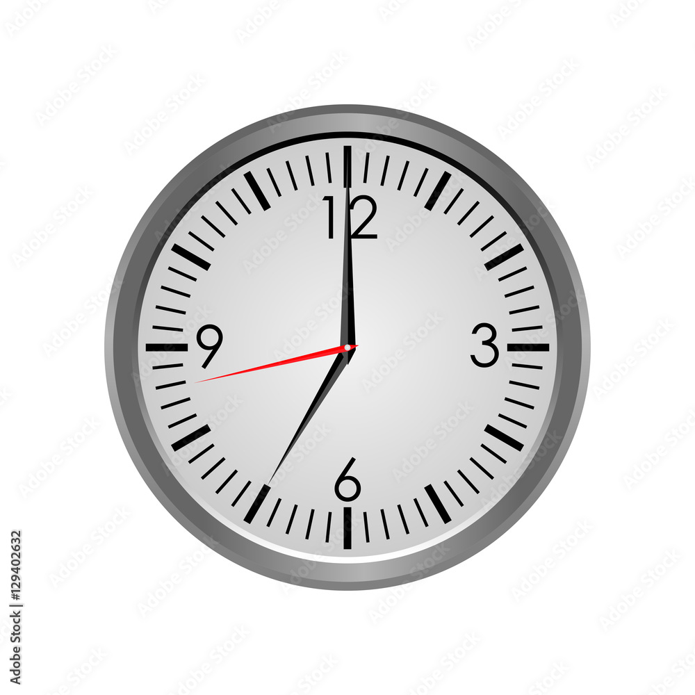 Round office clock showing seven o'clock isolated on white background Round office clock showing seven o'clock isolated on white background