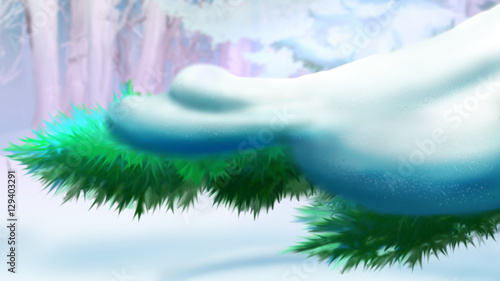 Fir Branch Covered with Snow