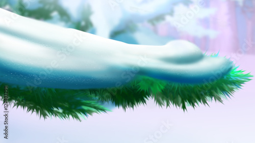 Fir Branch Covered with Snow