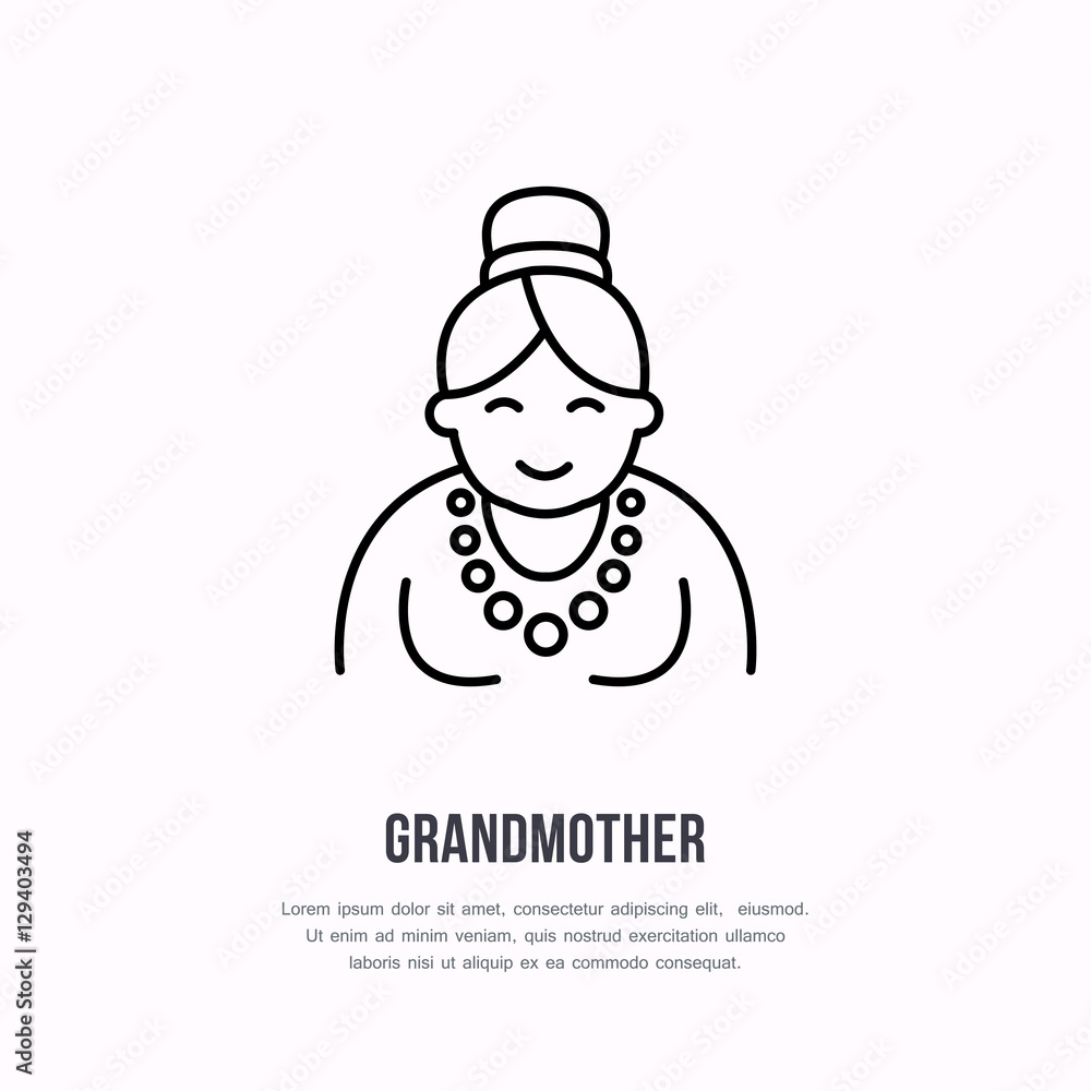 Vector line icon of happy old person. Nursing home sign, linear logo. Outline symbol of grandmother, elderly care. Design element for sites, senior hospital. Vector line icon of happy old person. Nursing home sign, linear logo. Outline symbol of grandmother, elderly care. Design element for sites, senior hospital.