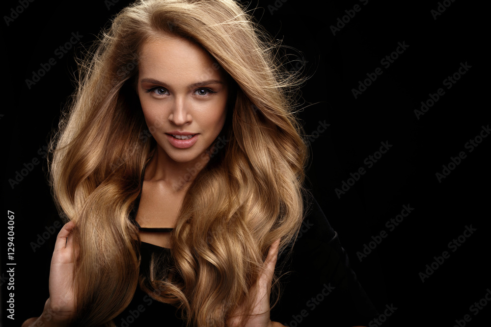 Volume Hair. Beautiful Woman Model With Long Blonde Hair