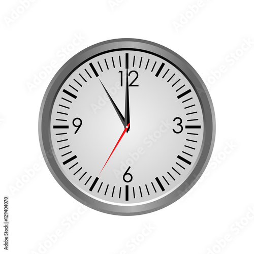 Round office clock showing eleven o'clock isolated on white background. Vector illustration