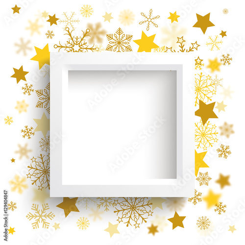 White Frame Christmas Golden Stars Snowflakes