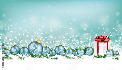 Cyan Christmas Card Header Snowflakes Baubles Gift