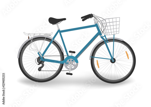 isolated blue bicycle with basket, vector