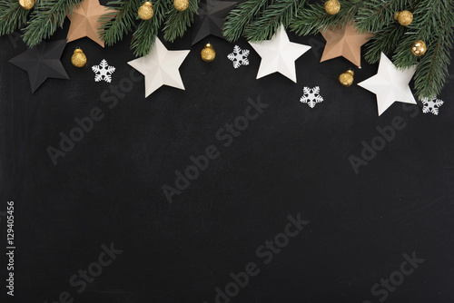 Stars and Christmas ornaments, border design, on backboard