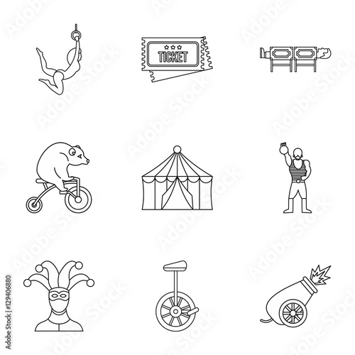 Circus chapiteau icons set. Outline illustration of 9 circus chapiteau vector icons for web