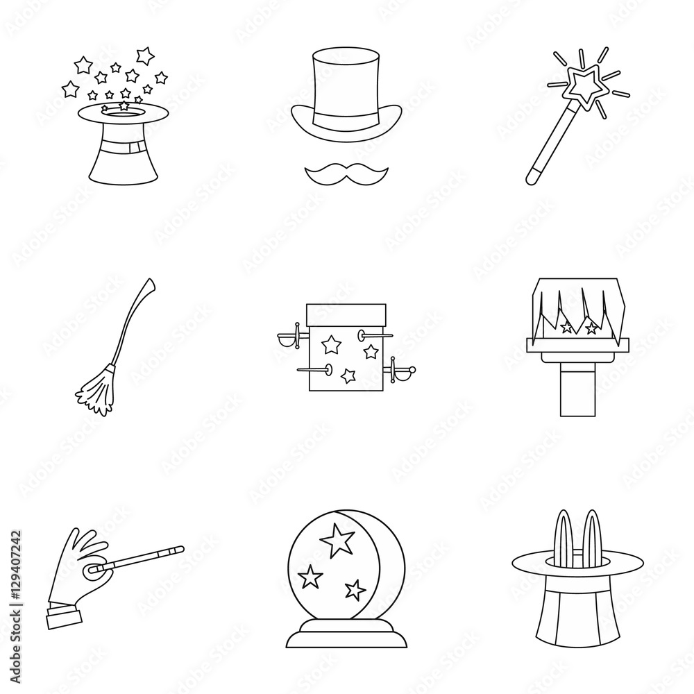 Tricks icons set. Outline illustration of 9 tricks vector icons for web ...