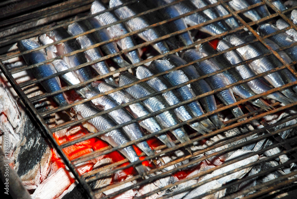 Delicious anchovy fish cooked on the grill