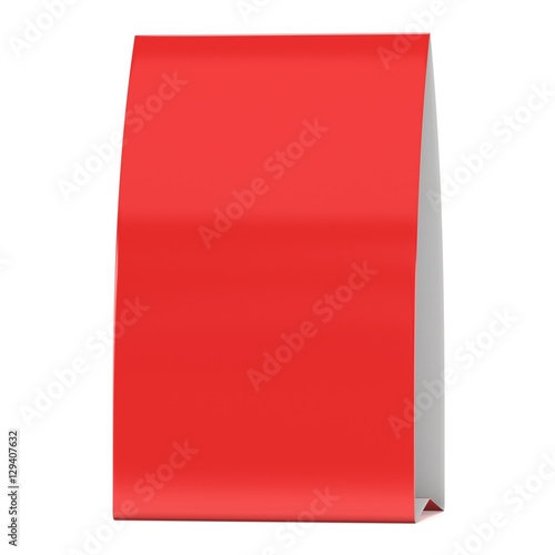 Red paper tent card. 3d render illustration isolated. Table card mock up on white background.