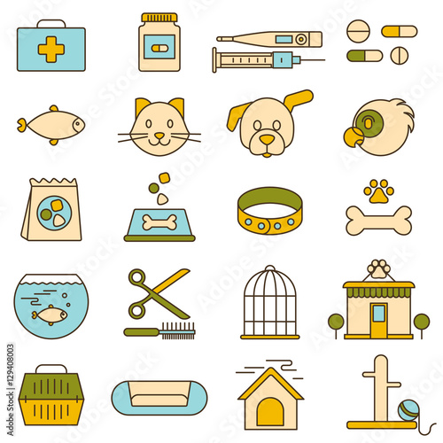 Pet shop, vet clinic, icon. Vector flat illustrations