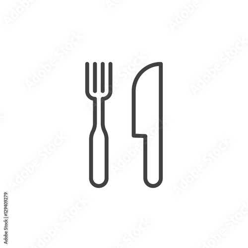 Restaurant symbol. Fork and knife line icon, outline vector sign, linear pictogram isolated on white. Logo illustration