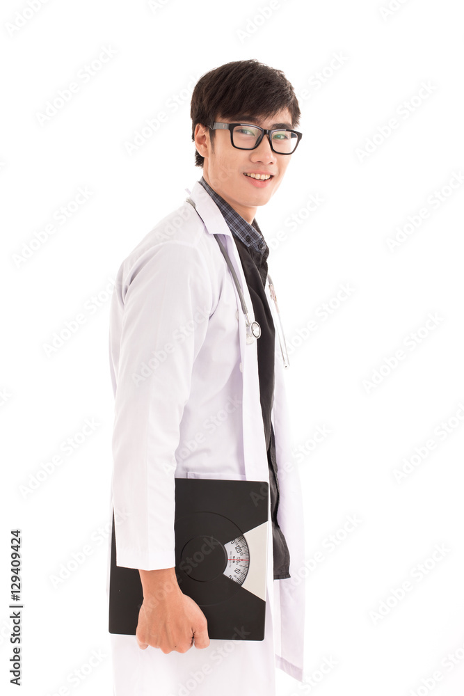 Male Doctor standing with folder, isolated on white background. Male Doctor standing with folder, isolated on white background.