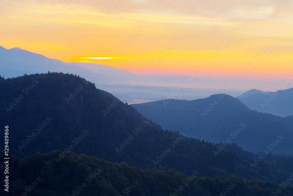 Sunrise in the mountains, the Julian Alps. Slovenia Sunrise in the mountains, the Julian Alps. Slovenia