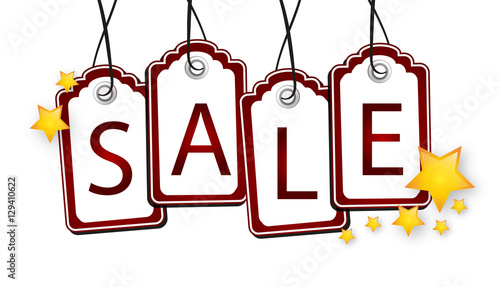 Red Christmas Sale Labels with yellow stars