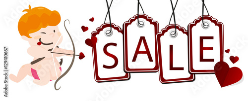 Sale Labels Valentine´s Day withhearts and Cupid