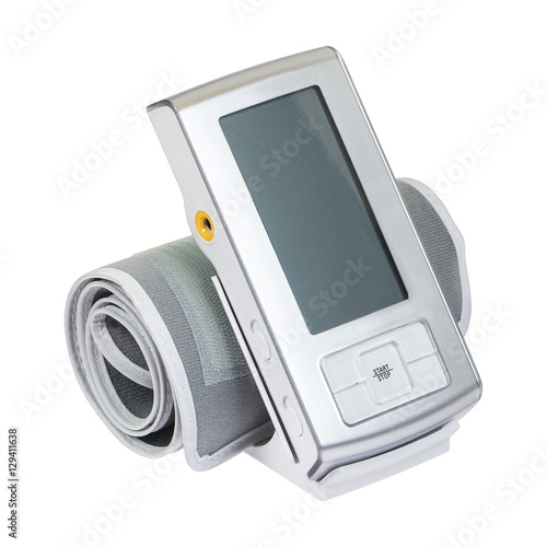 Digital blood pressure monitor. Tonometer isolated on white background