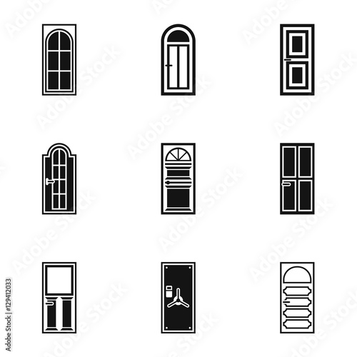 Door icons set. Simple illustration of 9 door vector icons for web
